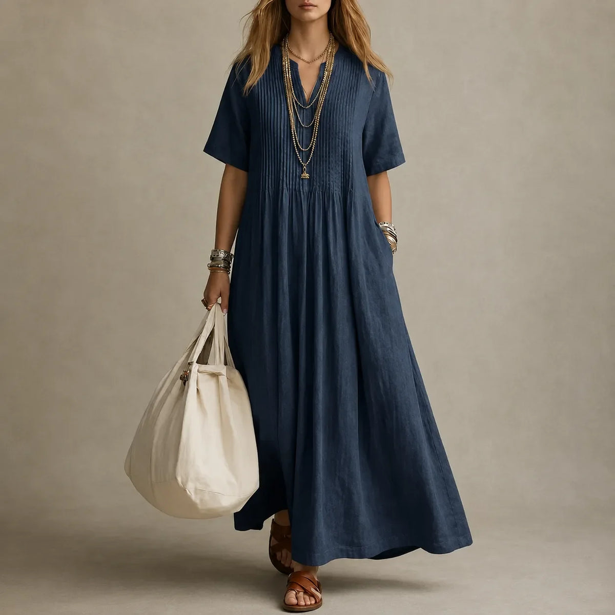 Lunavia | Pleated V-Neck Maxi Dress