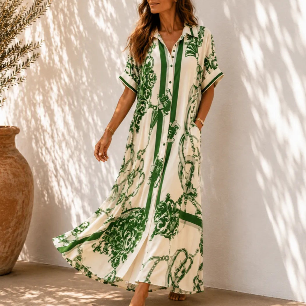 Solenne | Vintage Scroll Maxi Dress