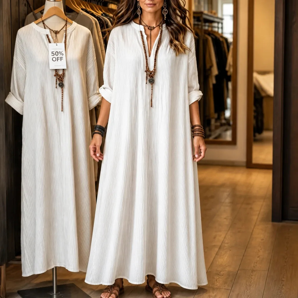 Vestara | Striped V-Neck Maxi Dress
