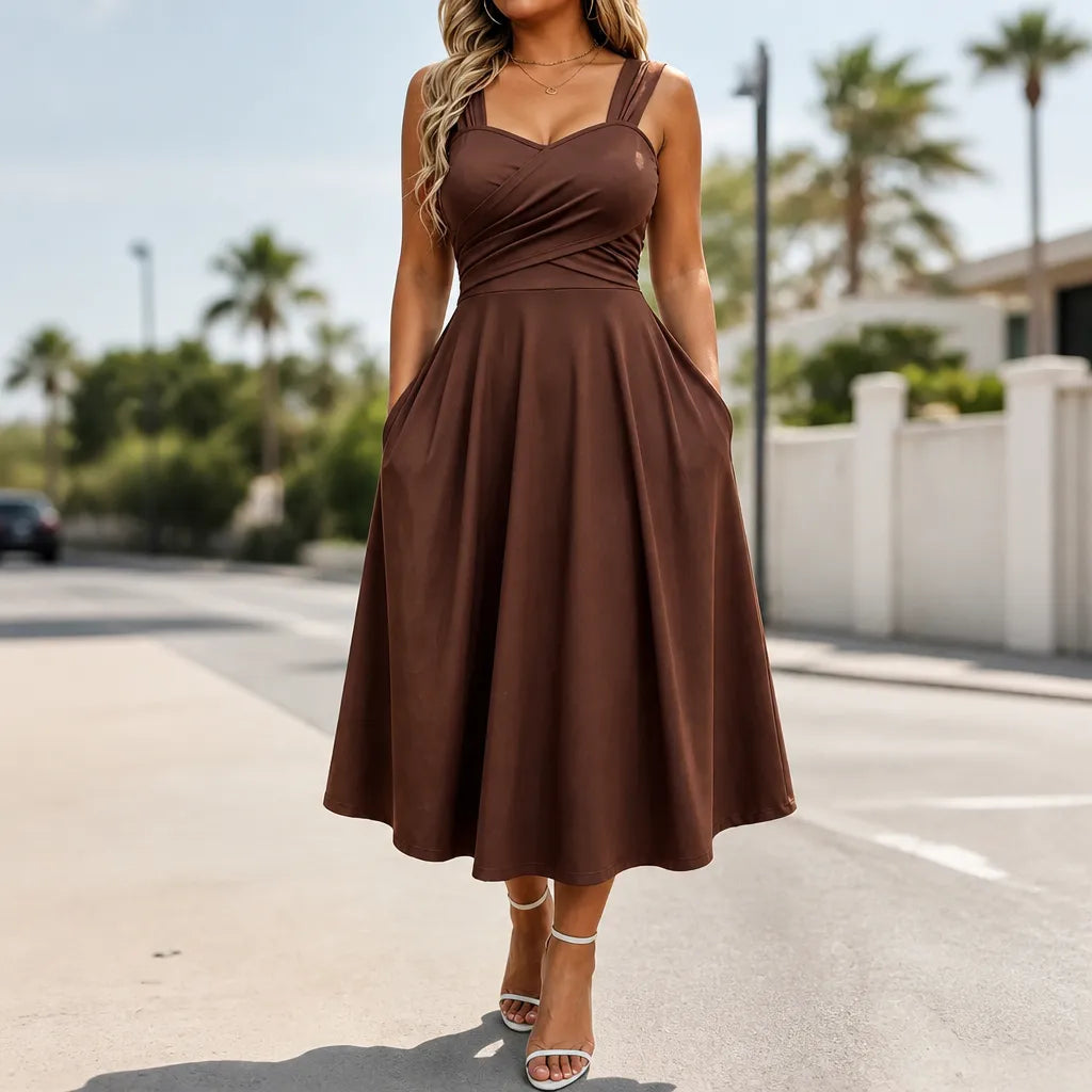 Vellora | Ruched Sweetheart Midi Dress
