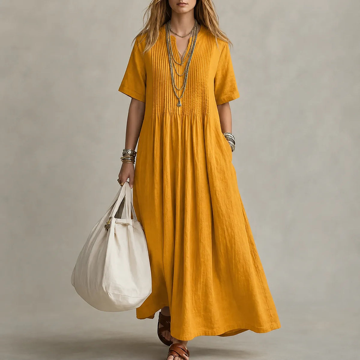Lunavia | Pleated V-Neck Maxi Dress