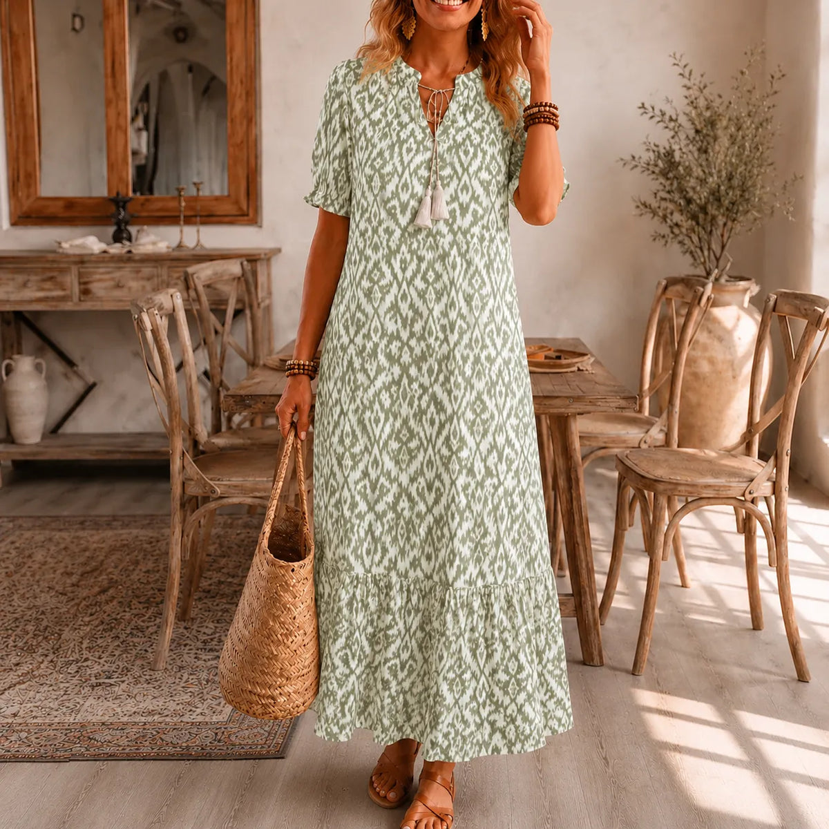 Solara | Tassel V-Neck Maxi Dress