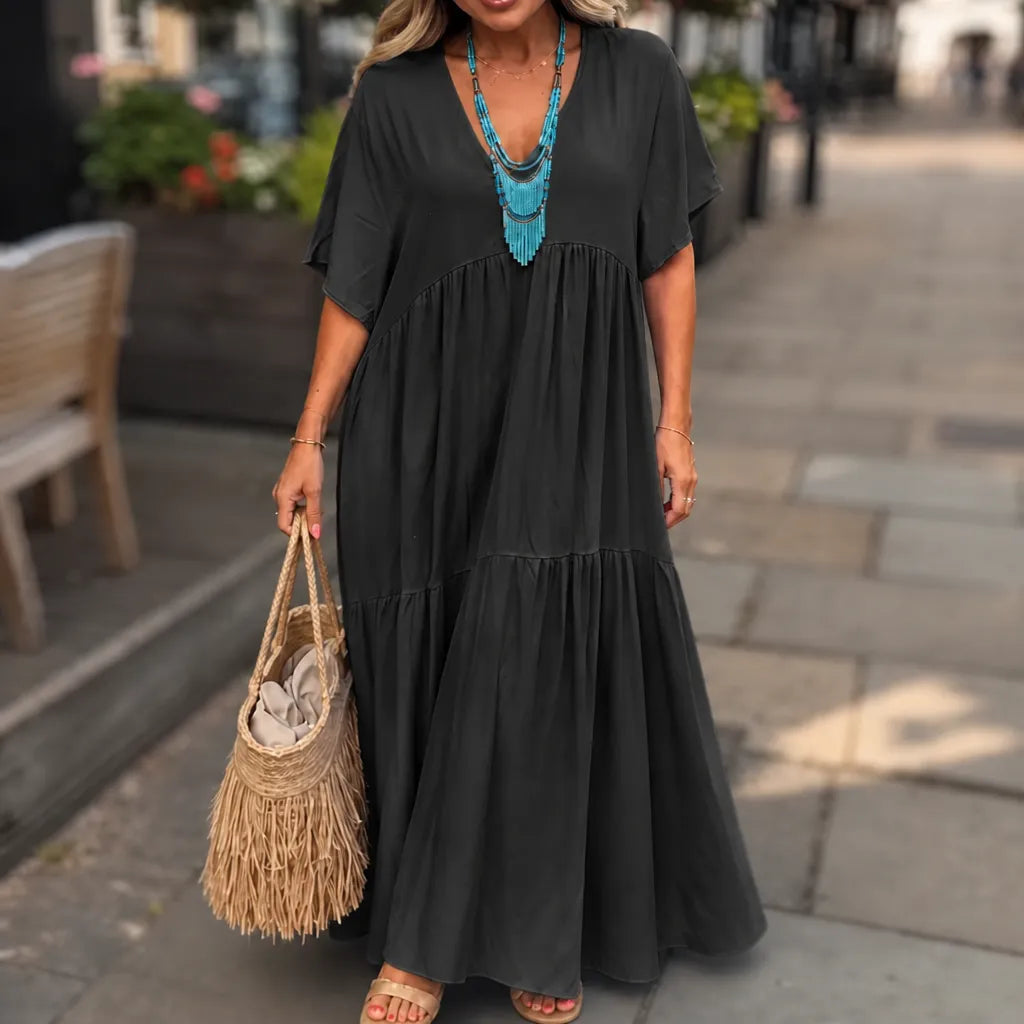 Vellira | Tiered V-Neck Midi Dress