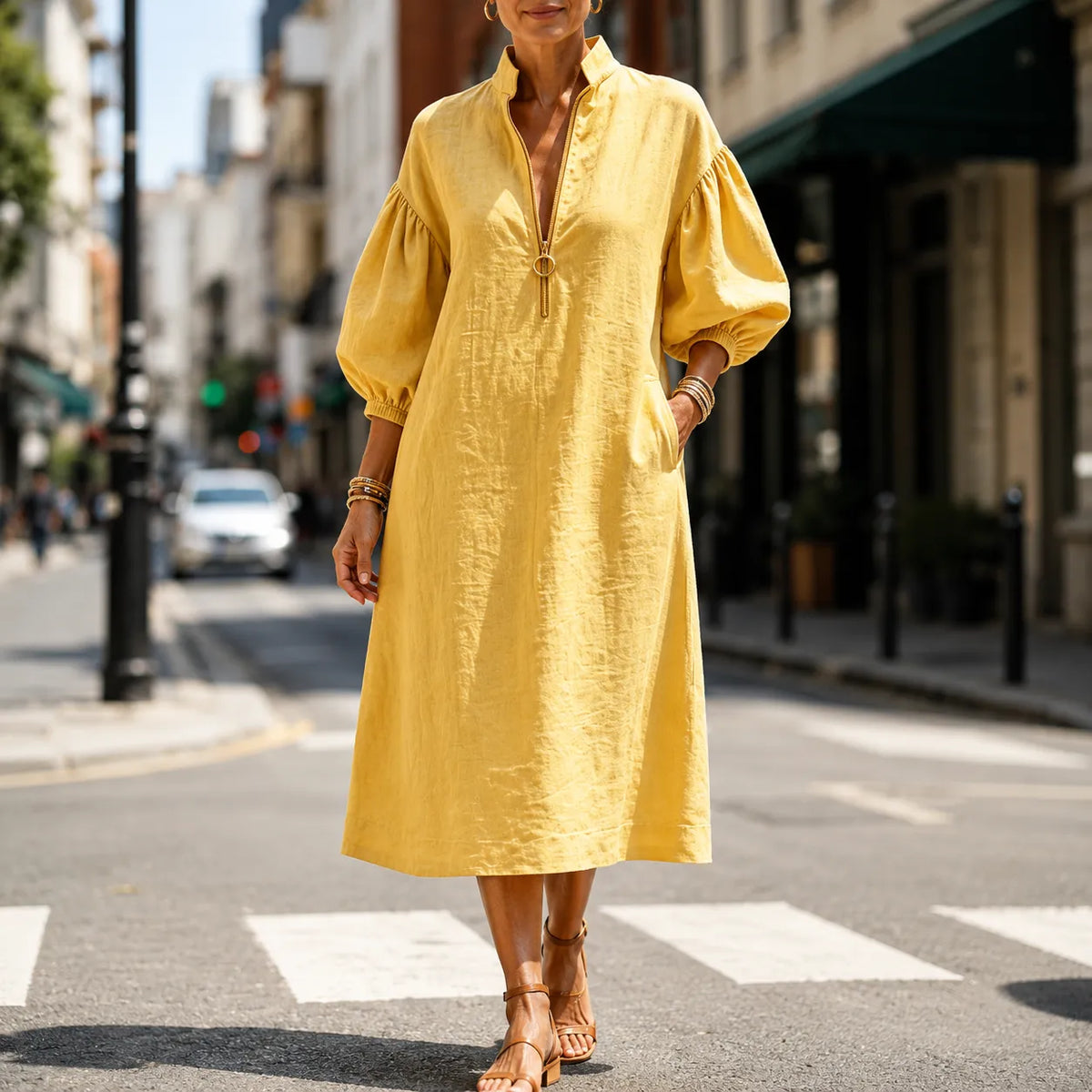 Solvana | Half-Zip Puff Sleeve Dress