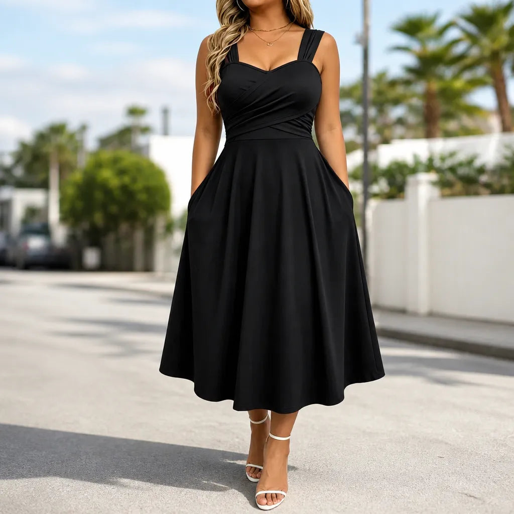 Vellora | Ruched Sweetheart Midi Dress