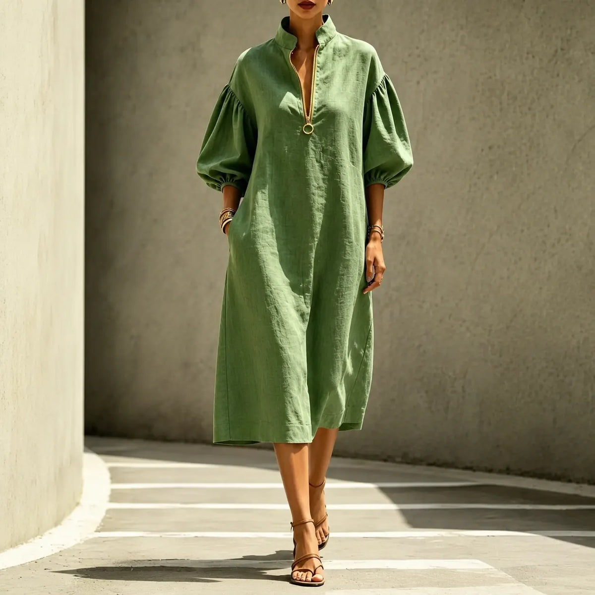 Solvana | Half-Zip Puff Sleeve Dress