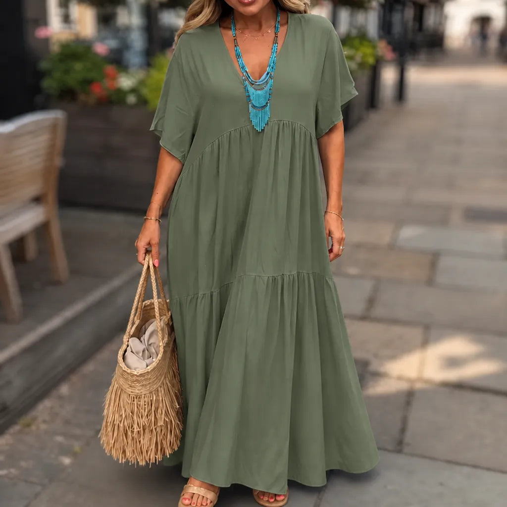 Vellira | Tiered V-Neck Midi Dress