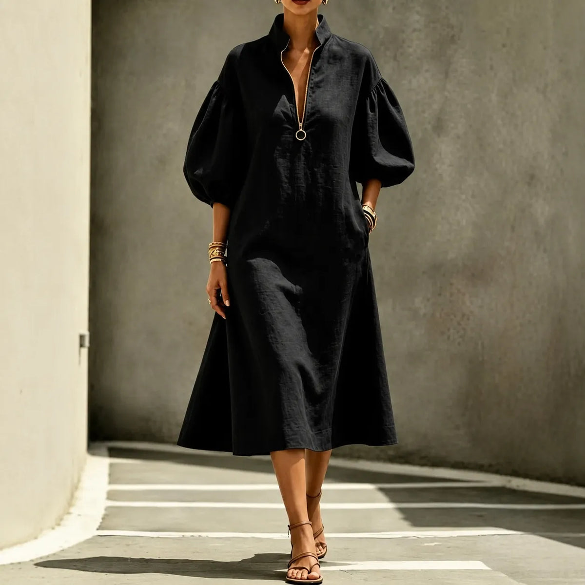 Solvana | Half-Zip Puff Sleeve Dress