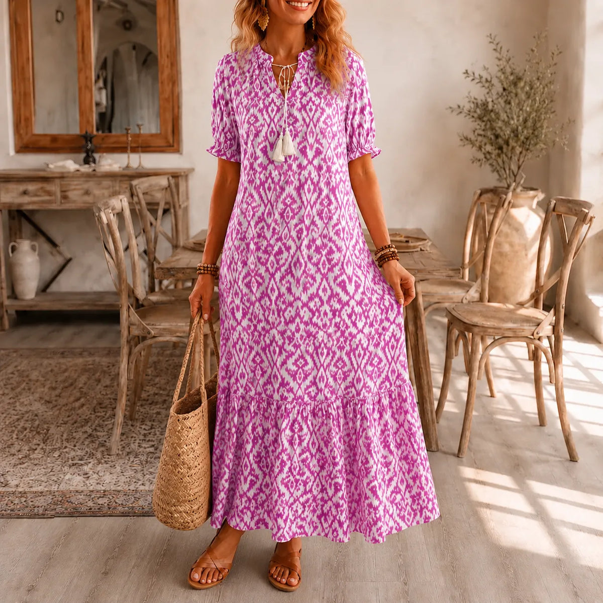 Solara | Tassel V-Neck Maxi Dress