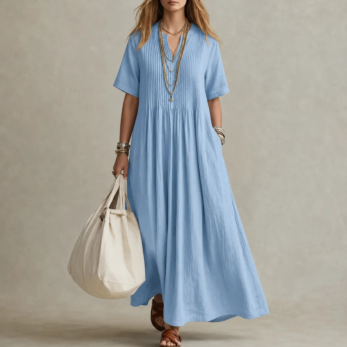 Lunavia | Pleated V-Neck Maxi Dress