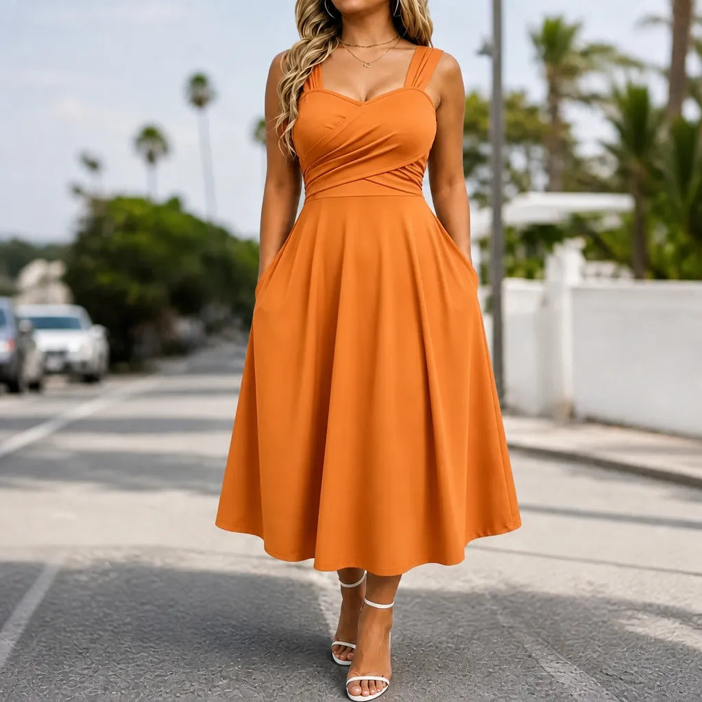 Vellora | Ruched Sweetheart Midi Dress