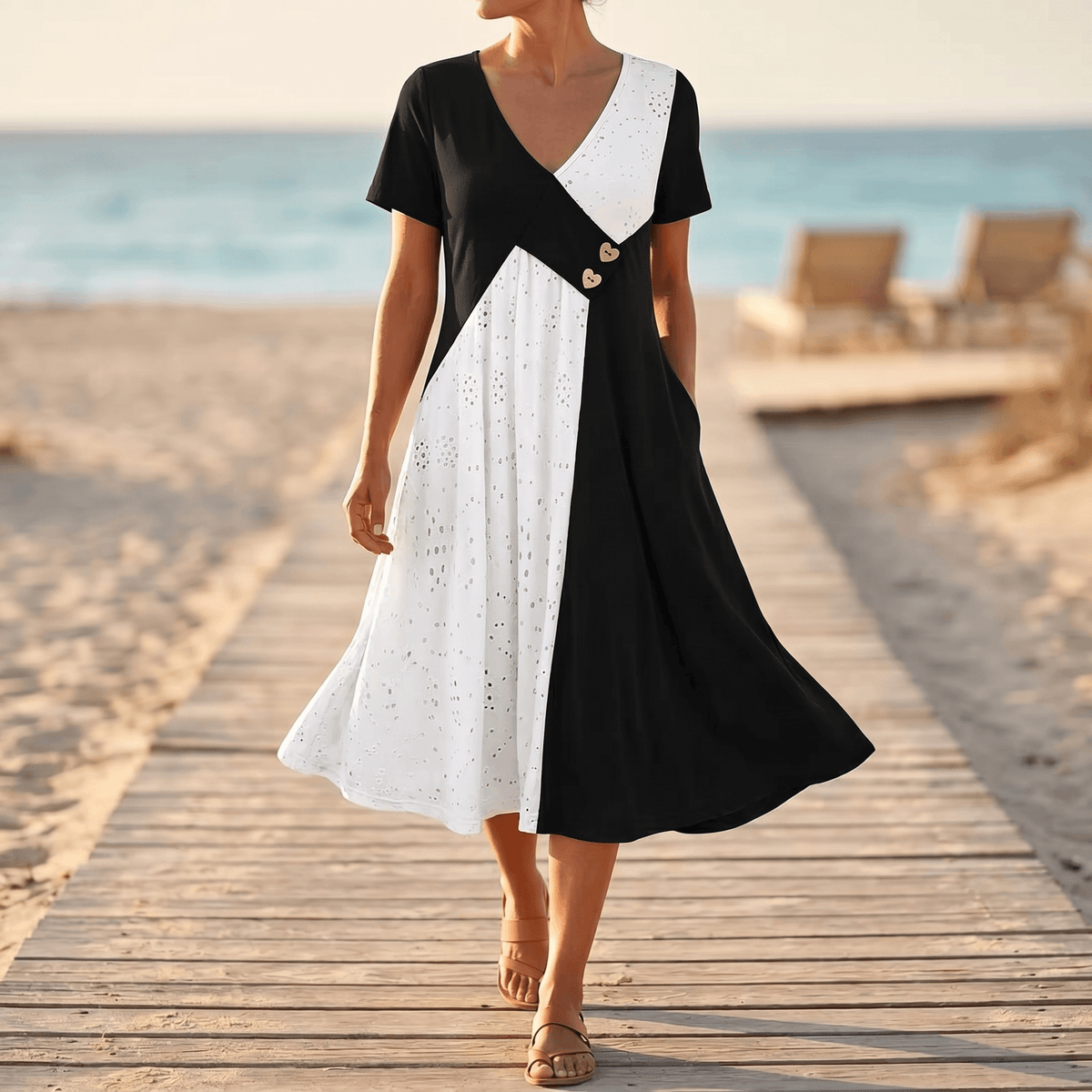 Vivara | Diagonal Patchwork Midi Dress