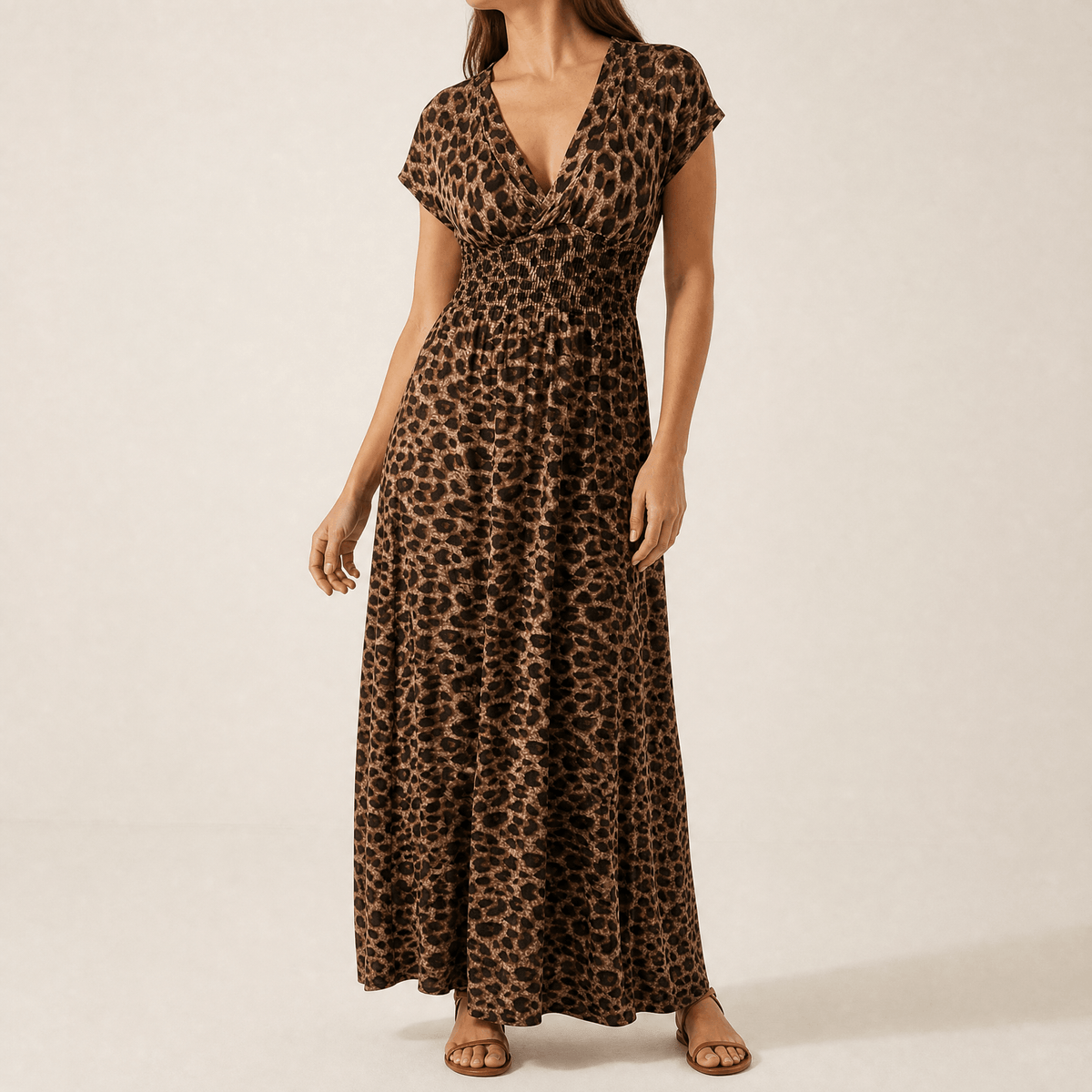Vivara | Ruched Leopard Maxi Dress