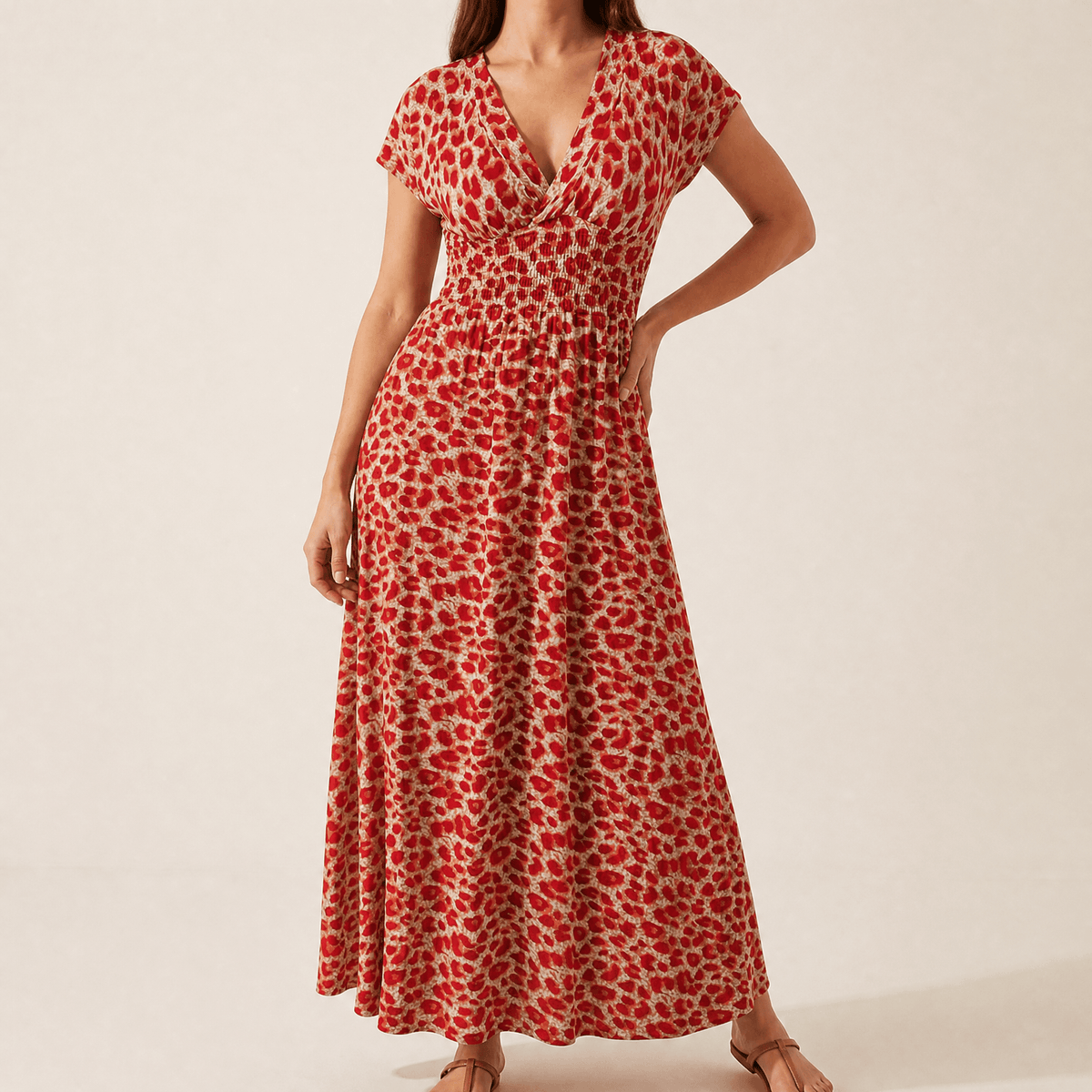 Vivara | Ruched Leopard Maxi Dress