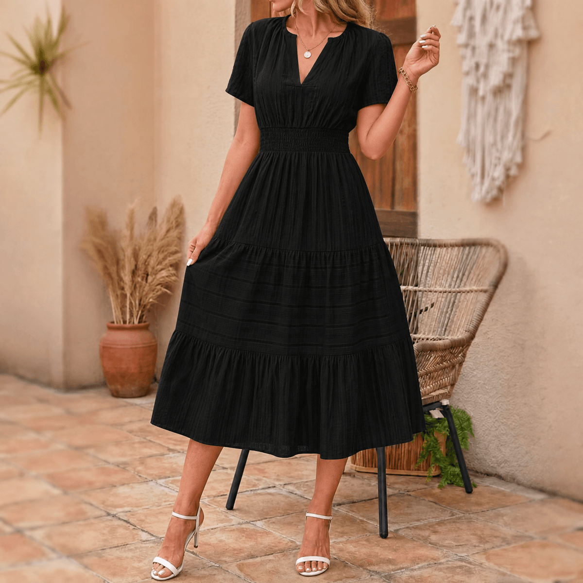 Vivara | Tiered V-Neck Maxi Dress