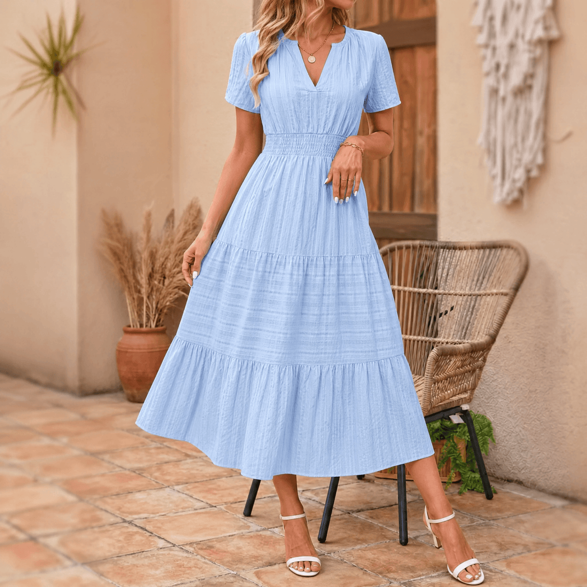 Vivara | Tiered V-Neck Maxi Dress