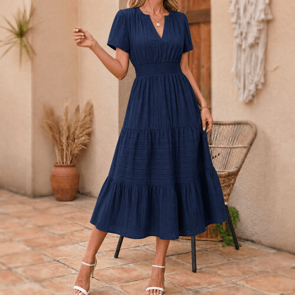 Vivara | Tiered V-Neck Maxi Dress