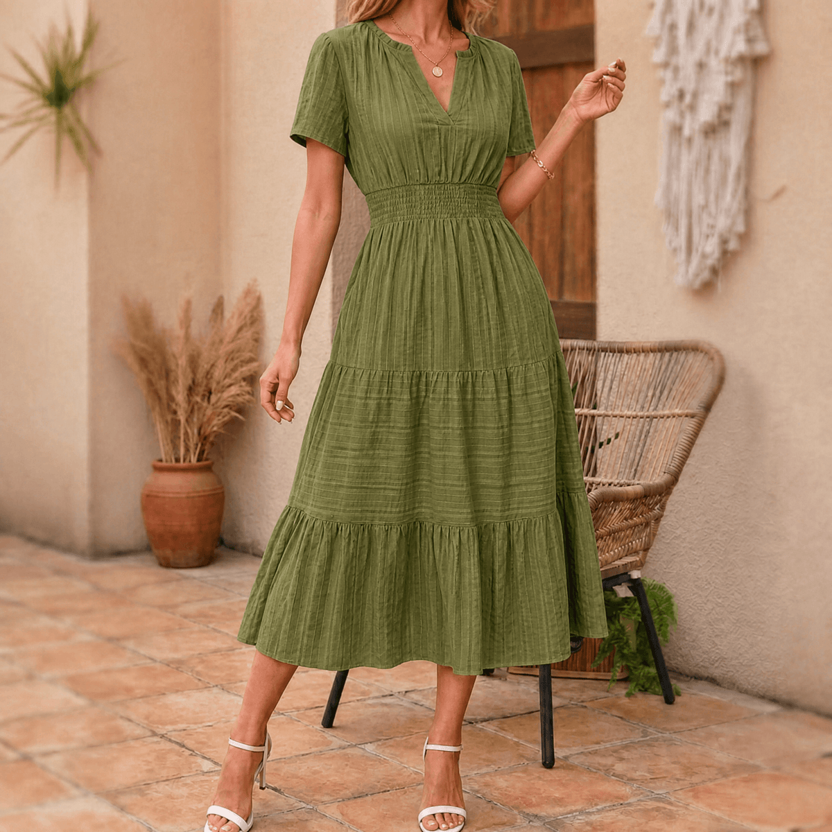 Vivara | Tiered V-Neck Maxi Dress