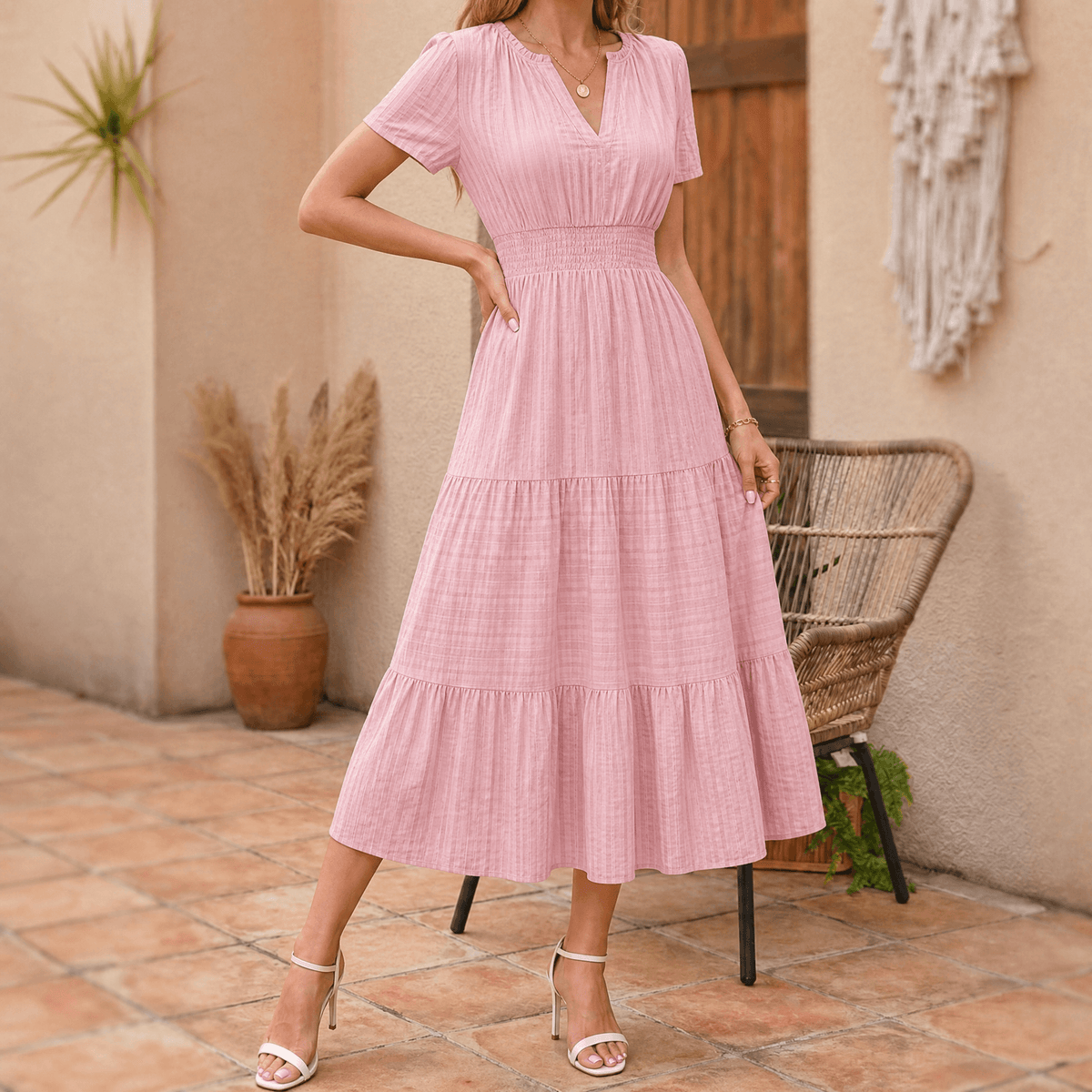 Vivara | Tiered V-Neck Maxi Dress