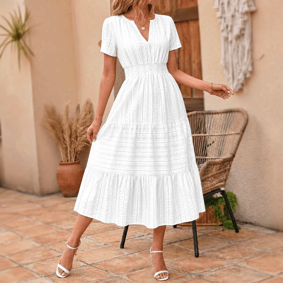 Vivara | Tiered V-Neck Maxi Dress