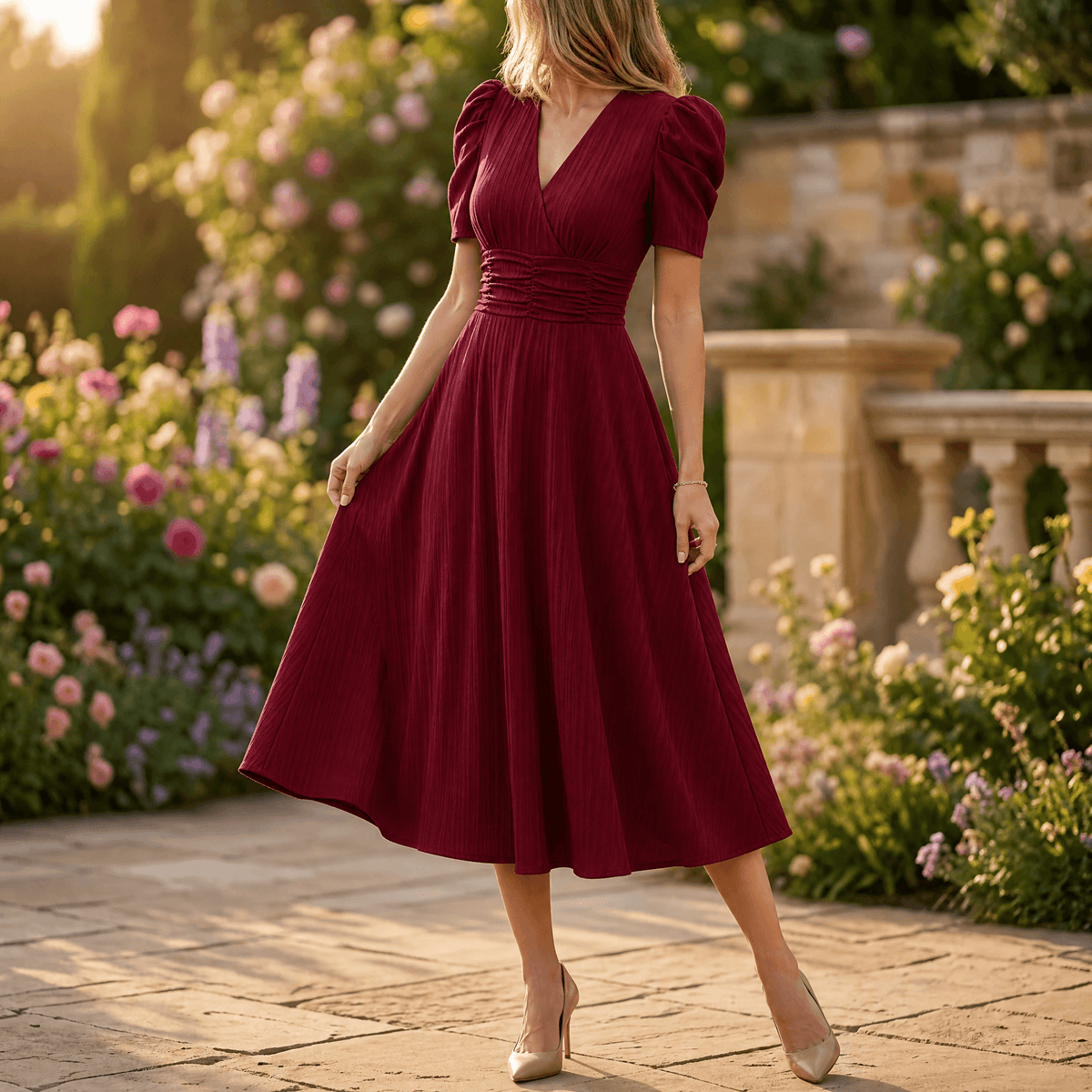 Vivella | Puff Sleeve Midi Dress
