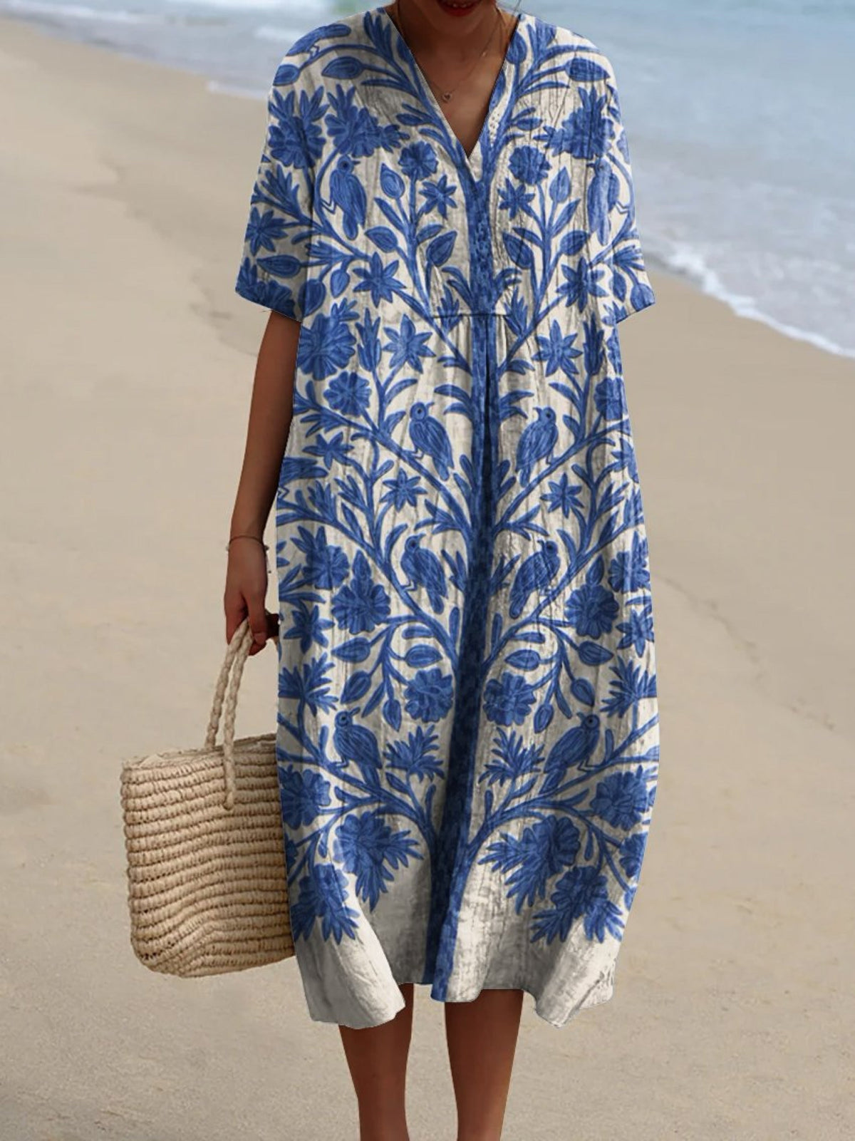 Anouk | Navy Floral Cotton Midi Dress