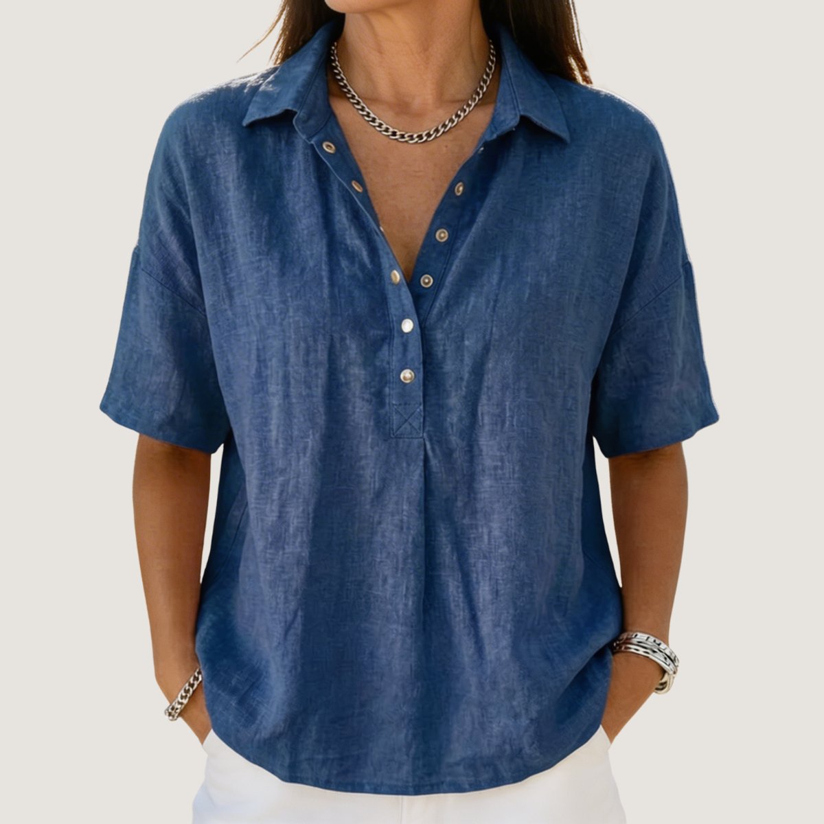 Olivia | Collared Linen Pullover