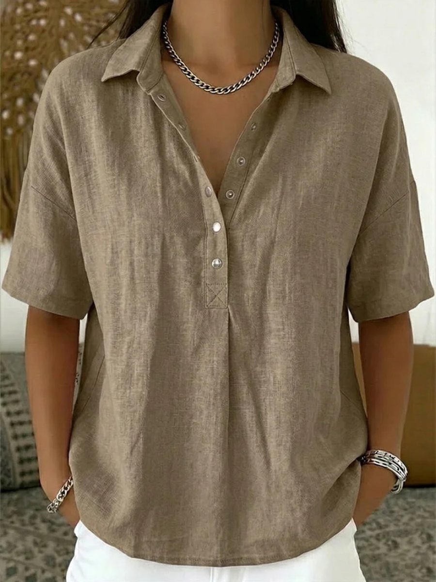Olivia | Collared Linen Pullover