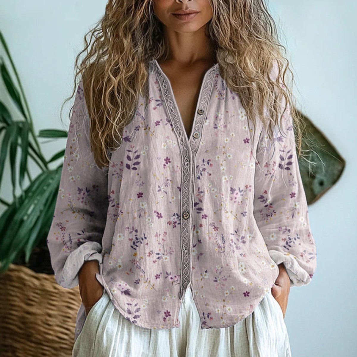 Sophia | Leaf-Print Button Blouse
