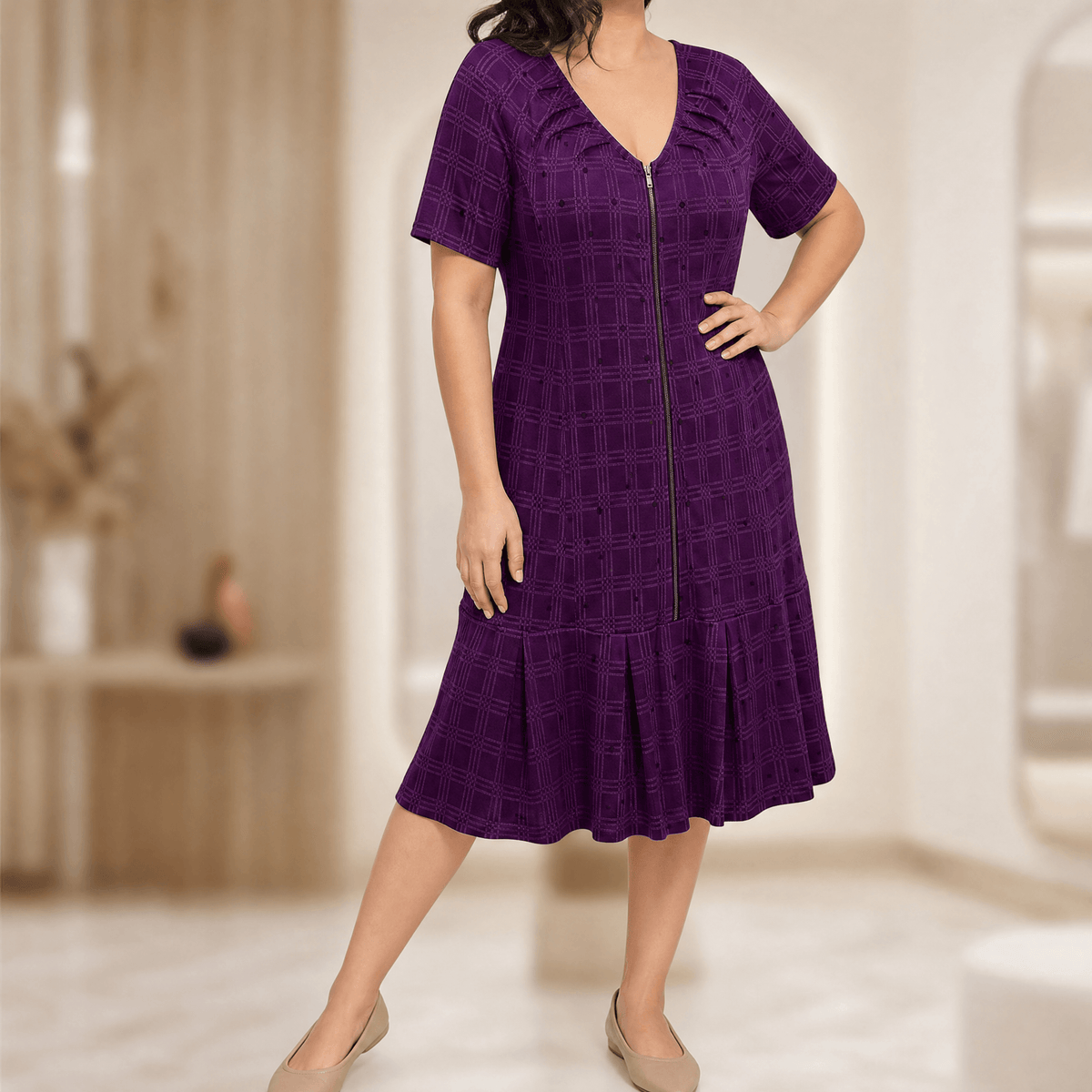 Julie | Zip-Front Midi Dress